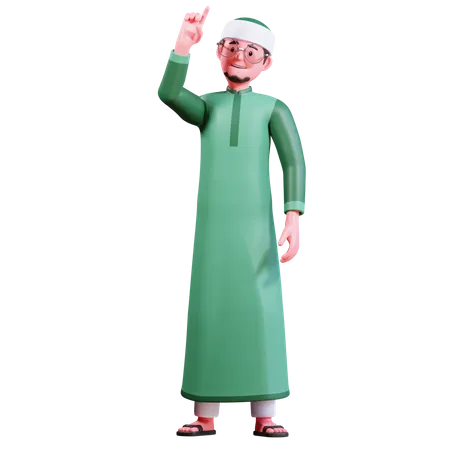 Hombre musulmán apuntando hacia arriba  3D Illustration