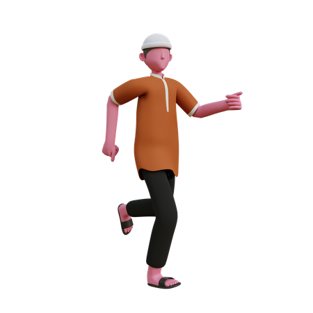 Hombre musulmán caminando  3D Illustration