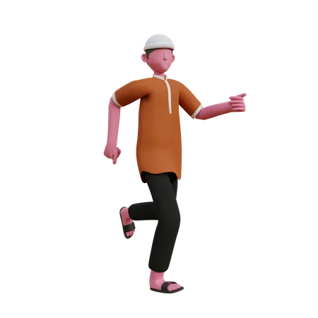 Hombre musulmán caminando  3D Illustration