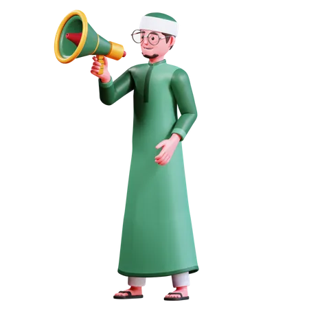 Hombre musulmán con megáfono  3D Illustration