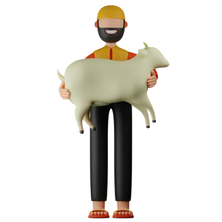 Hombre musulmán con ovejas  3D Illustration