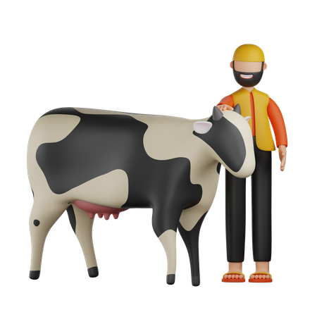 Hombre musulmán con vaca  3D Illustration