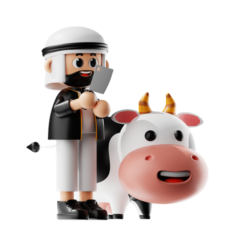 Un musulmán corta una vaca para el festival Eid  3D Illustration