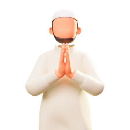 Hombre musulmán dando el saludo de Ramadán  3D Illustration