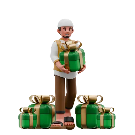 Hombre musulmán dando regalo  3D Illustration