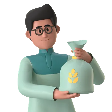 Hombre musulmán dando Zakat Fitrah  3D Illustration