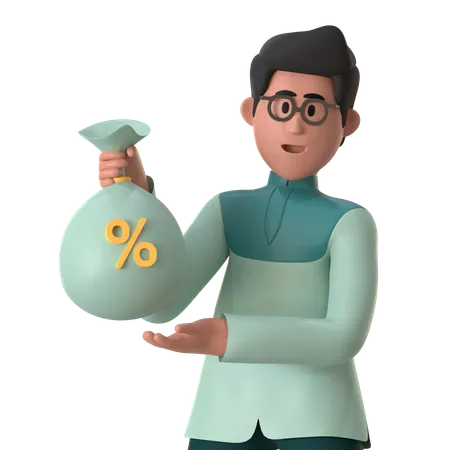 Hombre musulmán dando Zakat Mal  3D Illustration