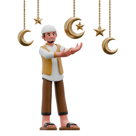 Hombre musulmán decora ramadan  3D Illustration