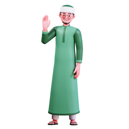 Hombre musulmán levantando la mano  3D Illustration