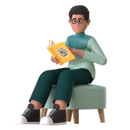 Hombre musulmán leyendo Al Corán  3D Illustration