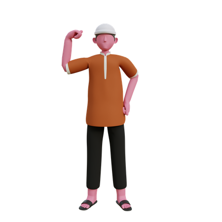 Hombre musulmán mostrando un brazo fuerte  3D Illustration