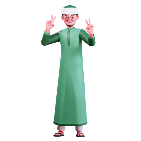 Hombre musulmán mostrando signo de victoria  3D Illustration