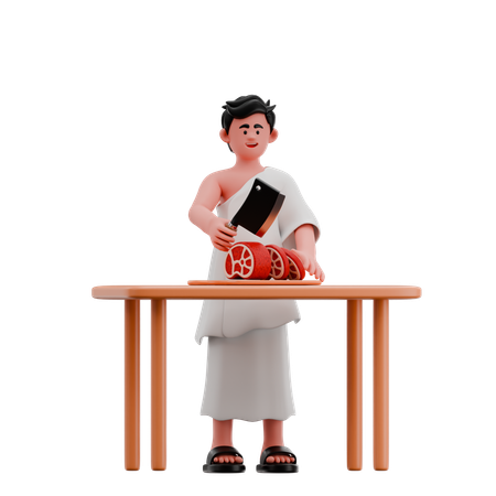 Hombre musulmán sacrificando un animal  3D Illustration
