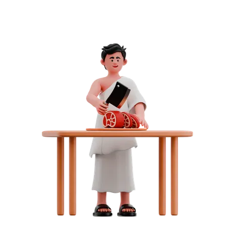 Hombre musulmán sacrificando un animal  3D Illustration