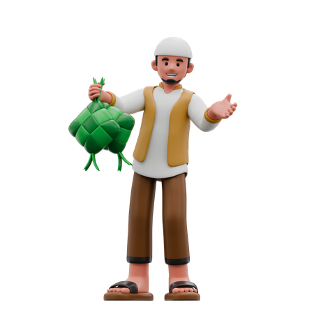 Un musulmán trae ketupat  3D Illustration