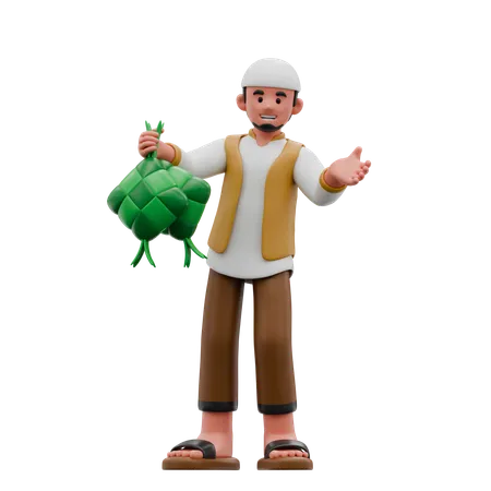 Un musulmán trae ketupat  3D Illustration