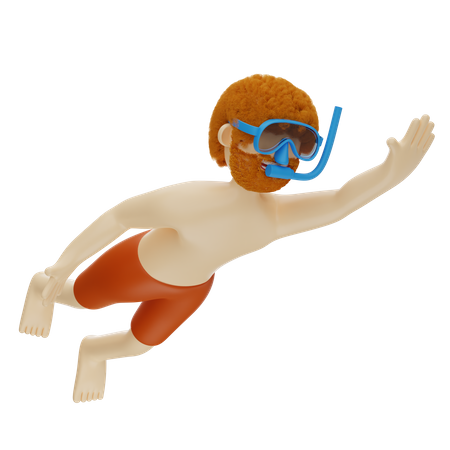 Hombre nadando bajo el agua  3D Illustration