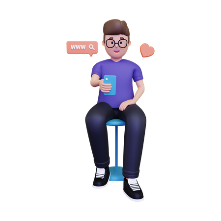 Hombre navegando en las redes sociales  3D Illustration