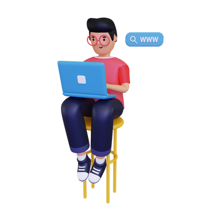 Hombre navegando usando laptop  3D Illustration