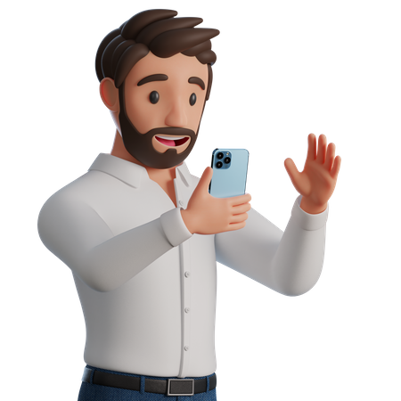 Hombre viendo la presentación en el teléfono móvil  3D Illustration