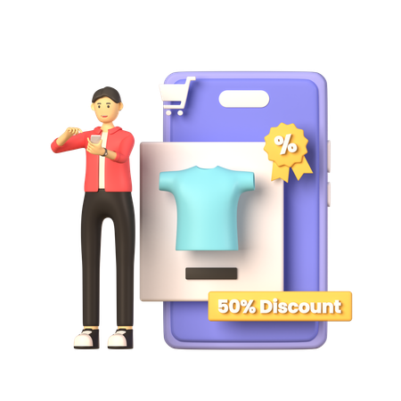 Hombre obteniendo descuento en compras  3D Illustration