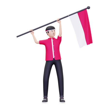 Hombre ondeando la bandera de indonesia  3D Icon