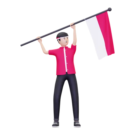 Hombre ondeando la bandera de indonesia  3D Icon