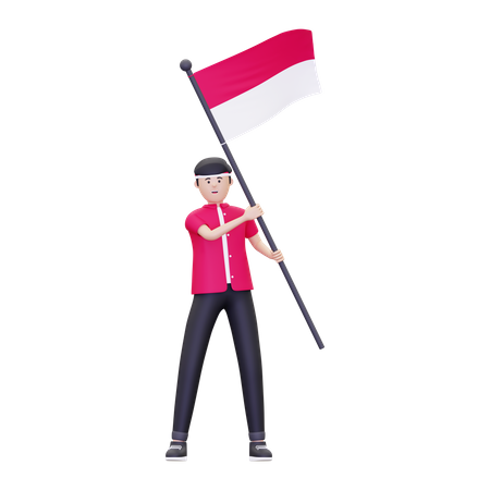 Hombre ondeando la bandera de indonesia  3D Icon