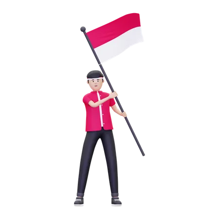 Hombre ondeando la bandera de indonesia  3D Icon