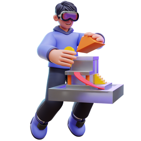 Hombre organizar bloques virtuales  3D Icon
