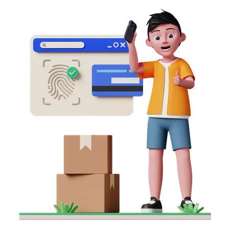 Hombre pagando mediante pago seguro con tarjeta  3D Illustration