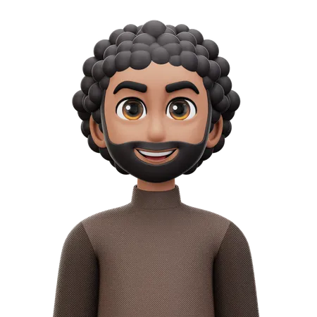 Hombre de pelo rizado con barba  3D Icon