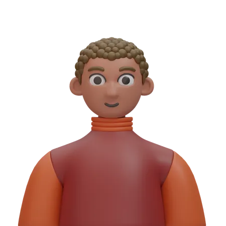 Hombre de pelo rizado sonriendo  3D Icon