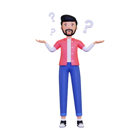 Hombre pensando en el signo de interrogación  3D Illustration