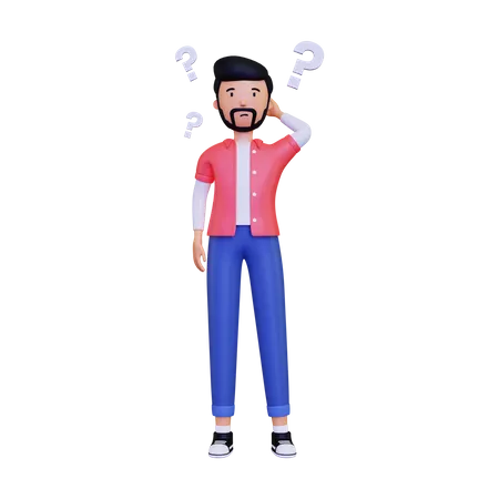 Hombre pensando en el signo de interrogación  3D Illustration