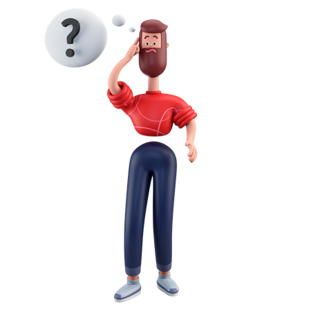 Hombre pensante con signo de interrogación  3D Illustration