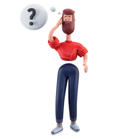 Hombre pensante con signo de interrogación  3D Illustration