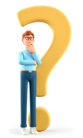 Hombre pensante de pie con un enorme signo de interrogación  3D Icon