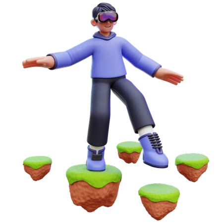 Hombre pisando suelo flotante  3D Illustration