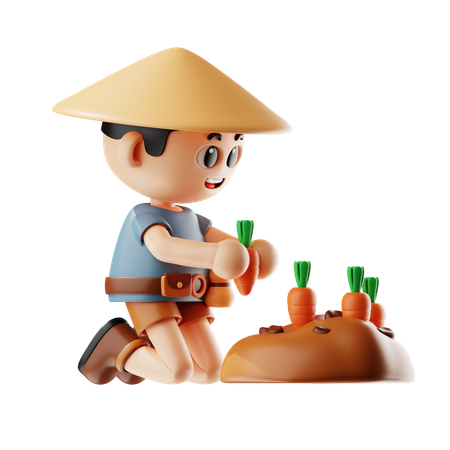 Hombre plantando zanahorias  3D Icon