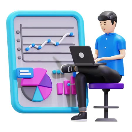 Hombre presentando gráficos de datos de informes comerciales  3D Illustration