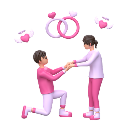 Hombre proponiendo matrimonio a su novia  3D Illustration