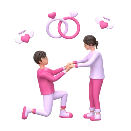 Hombre Proponiendo A Su Novia San Valentin Pareja Personaje 3 D 3D Illustration