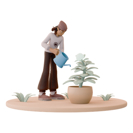Hombre que nutre la salud mental de una planta de crecimiento  3D Icon