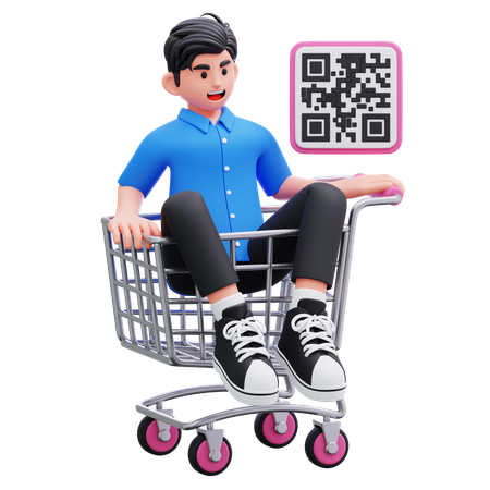 Hombre realizando un pago con código QR de compras  Ícono 3D