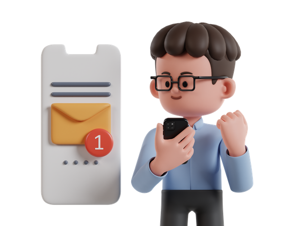 Hombre recibiendo correo de clientes  3D Illustration