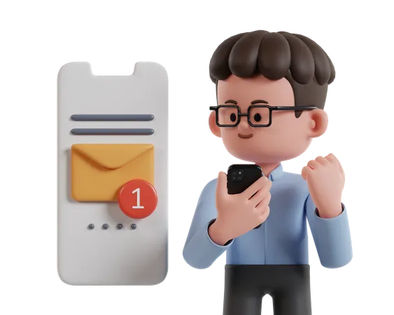 Hombre recibiendo correo de clientes  3D Illustration