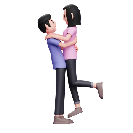 Hombre levantando y abrazando a su novia  3D Illustration