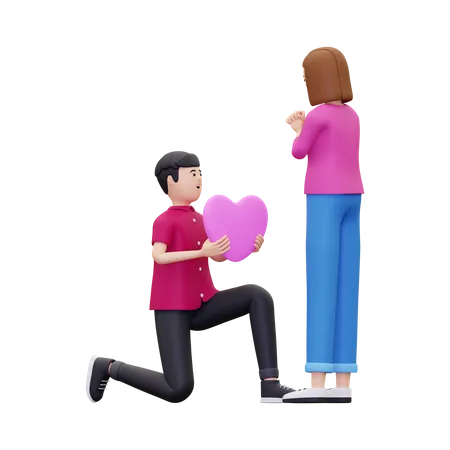 Hombre dando globo de corazón a mujer  3D Illustration