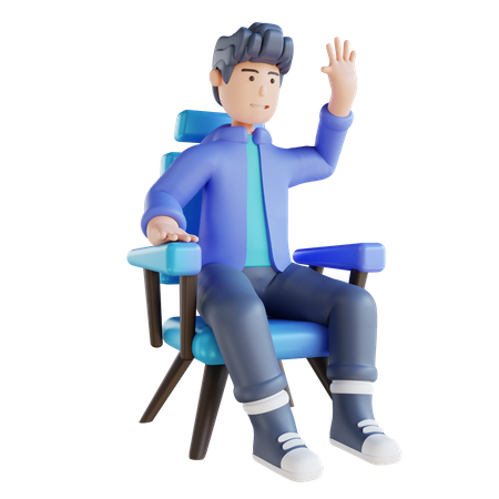 Hombre relajándose en el sofá y saludando  3D Illustration